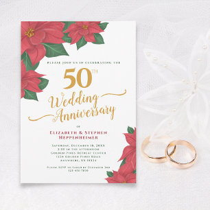 Invitation 50e anniversaire de Mariage Aquarelle Rouge Poinse