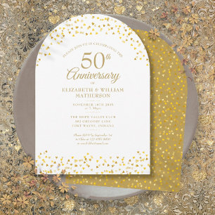 Invitation 50e Anniversaire de Mariage Arches de Cœurs en Or