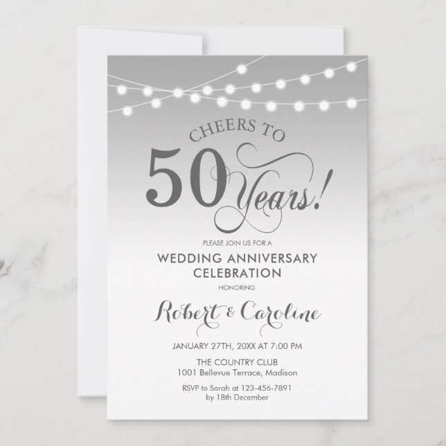 Invitation 50e anniversaire de mariage - Argent blanc (Devant)