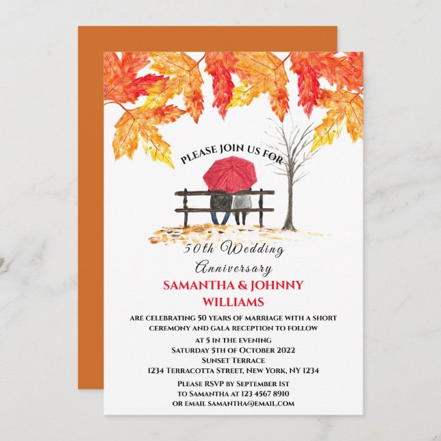 Invitation 50e anniversaire de Mariage Automne Automne Orange (Devant / Derrière)