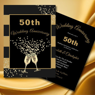 Invitation 50e anniversaire de Mariage Black Gold Chic Elégan