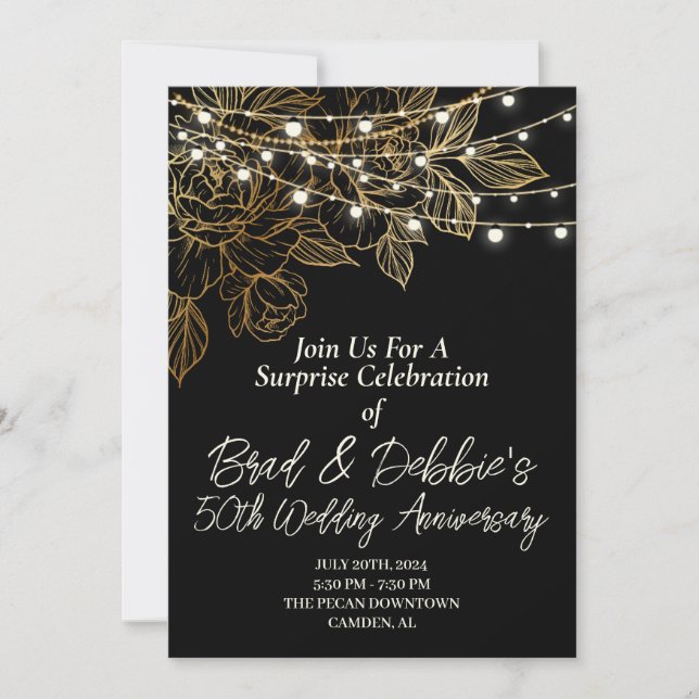 Invitation 50e anniversaire de Mariage Black Gold Minimal mod (Devant)