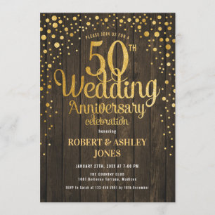 Invitation 50e anniversaire de mariage - Bois & Or