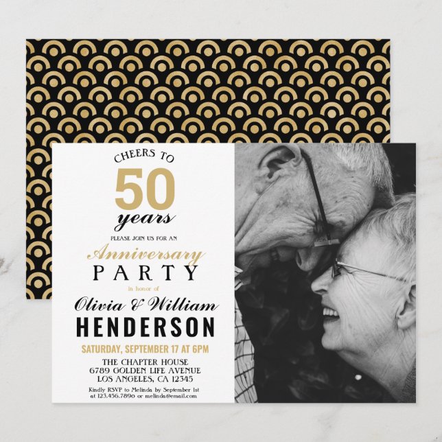 Invitation 50e anniversaire de mariage | Champagne en or pour (Devant / Derrière)