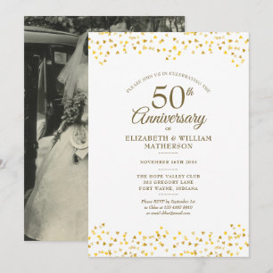Invitation 50e Anniversaire de Mariage Chic Cœurs en Or Photo