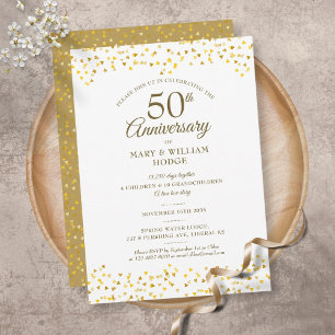 Invitation 50e Anniversaire de Mariage Cœurs Dorés Souvenirs