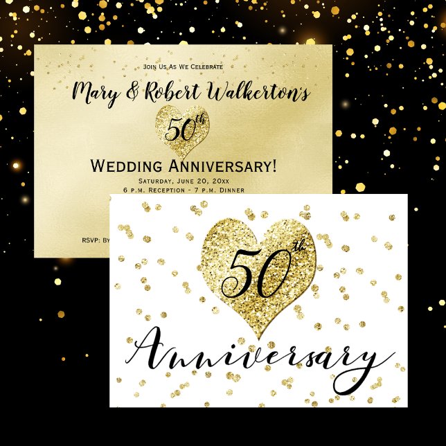 Invitation 50e anniversaire de mariage Confetti Or (Créateur téléchargé)