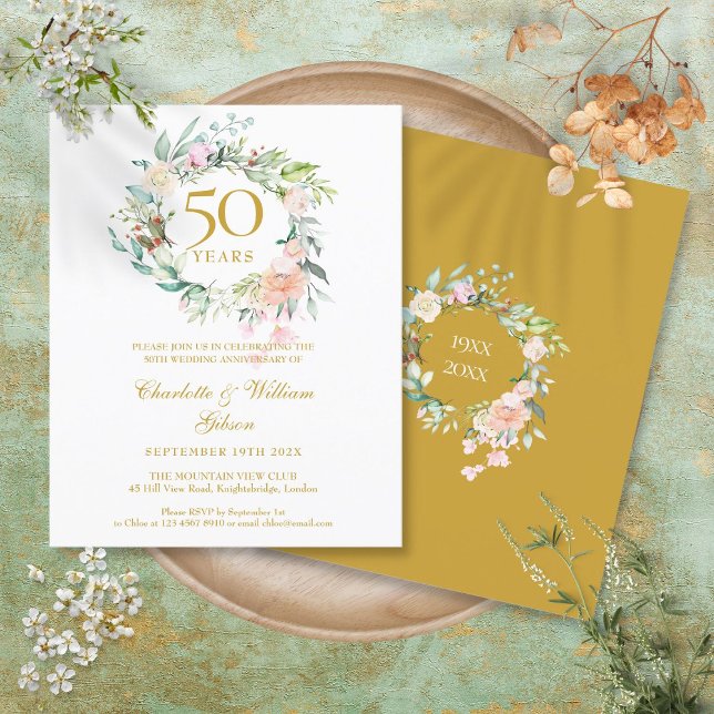 Invitation 50e anniversaire de mariage Couronne de (Budget Roses Garland 50th Anniversary Invitation)