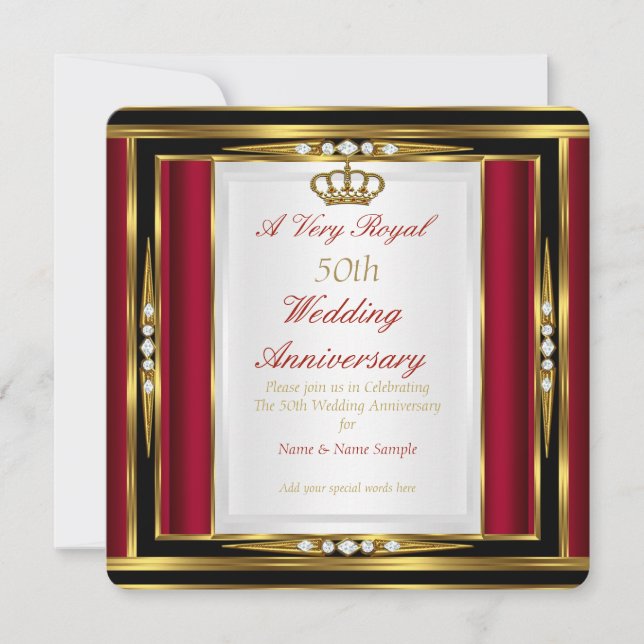 Invitation 50e Anniversaire de Mariage Couronne Royale Rouge  (Devant)