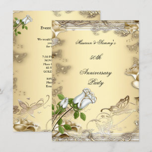 Invitation 50e Anniversaire de Mariage Crème Rose Or