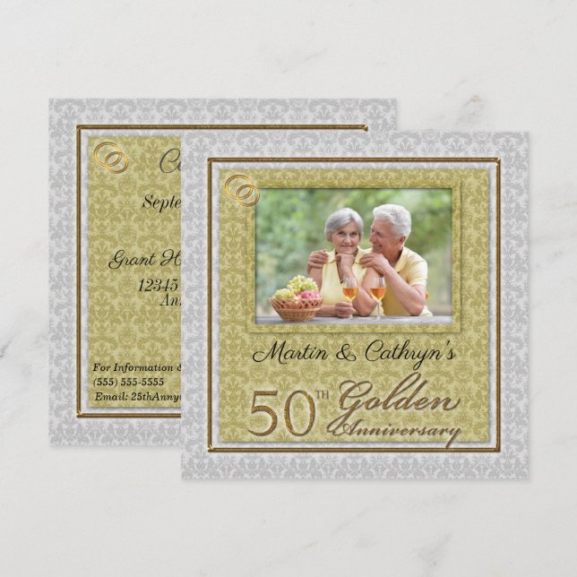Invitation 50e Anniversaire de Mariage Damassé avec Photo (Devant / Derrière)