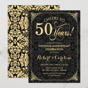 Invitation 50e anniversaire de mariage - Damassé noir or