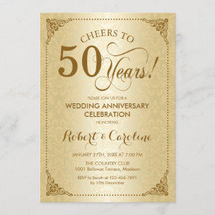 Invitation 50e anniversaire de mariage - Damassé or