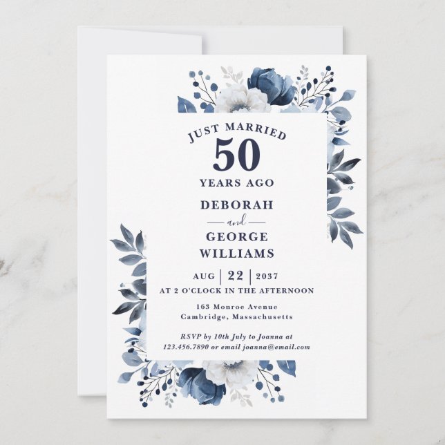 Invitation 50e anniversaire de Mariage de la Marine Monogramm (Devant)