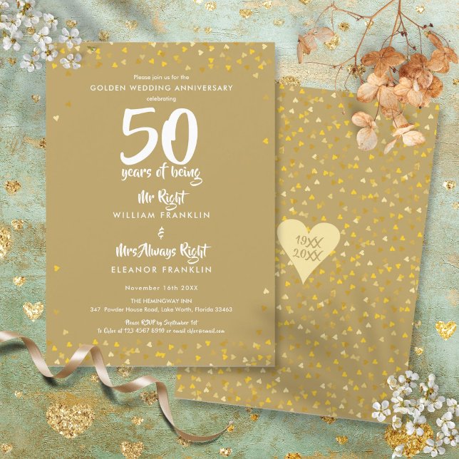 Invitation 50e anniversaire de mariage de M. et Mme Droite Fu (50th Golden Wedding Anniversary Mr Mrs Right Fun Invitation)