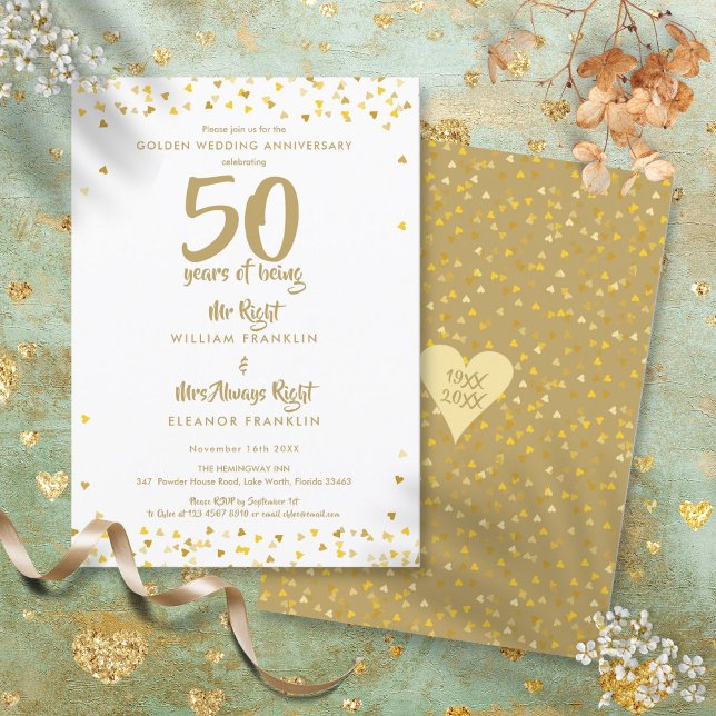Invitation 50e anniversaire de mariage de M. et Mme Parfait F (50th Golden Wedding Anniversary Mr Mrs Right Fun Invitation)