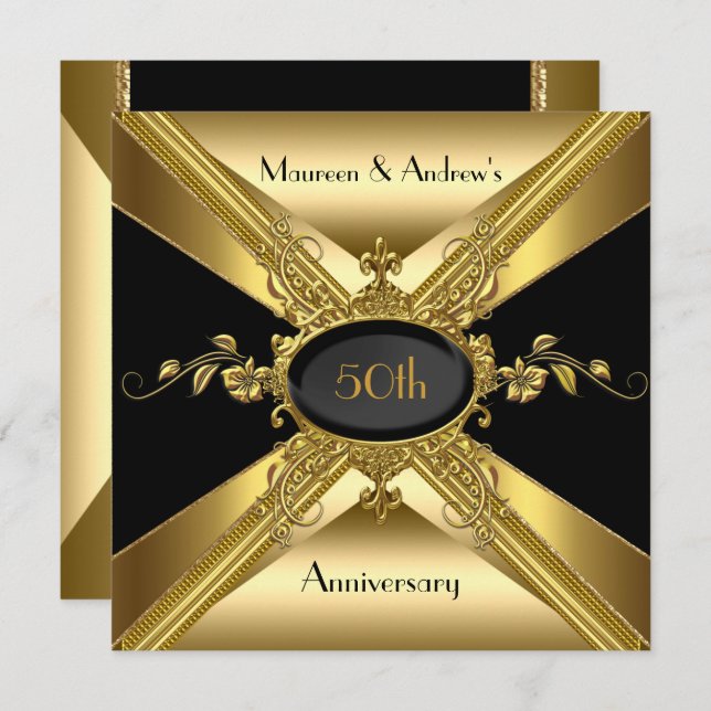 Invitation 50e Anniversaire de Mariage Déco Or Doré 2 (Devant / Derrière)
