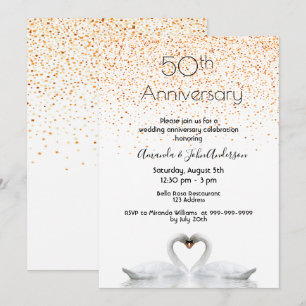 Invitation 50e anniversaire de mariage deux cygnes en amour b