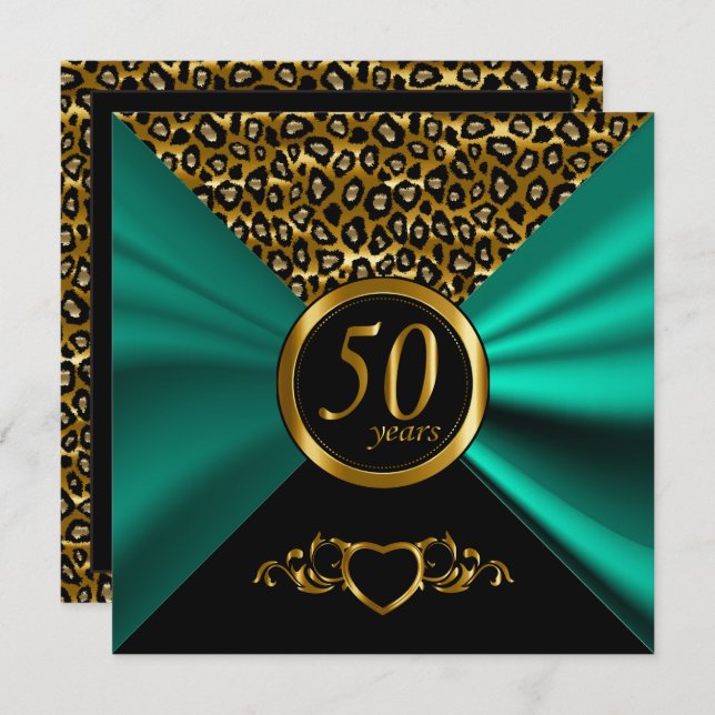 Invitation 50e anniversaire de Mariage d'or | Motif Leopard (Devant / Derrière)