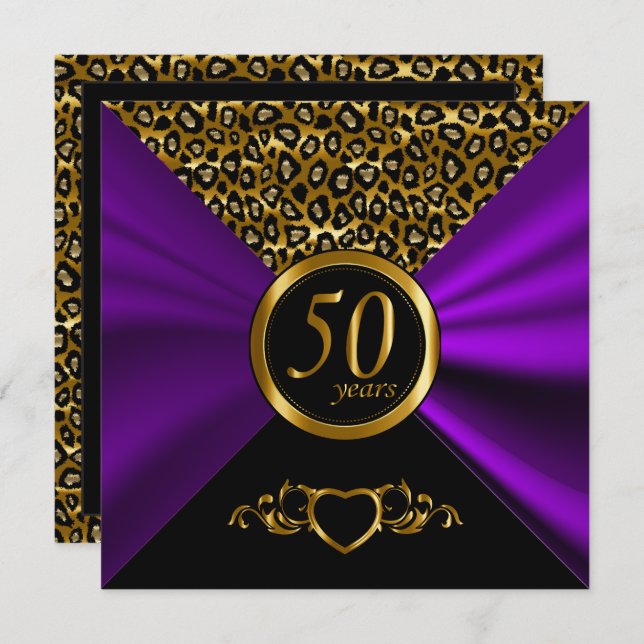 Invitation 50e anniversaire de Mariage d'or | Motif Leopard (Devant / Derrière)