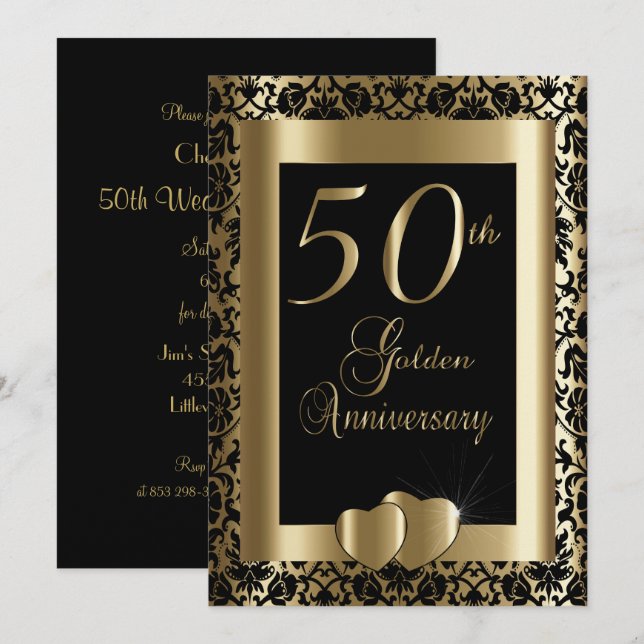 Invitation 50e anniversaire de Mariage d'or | Texte do-it-you (Devant / Derrière)