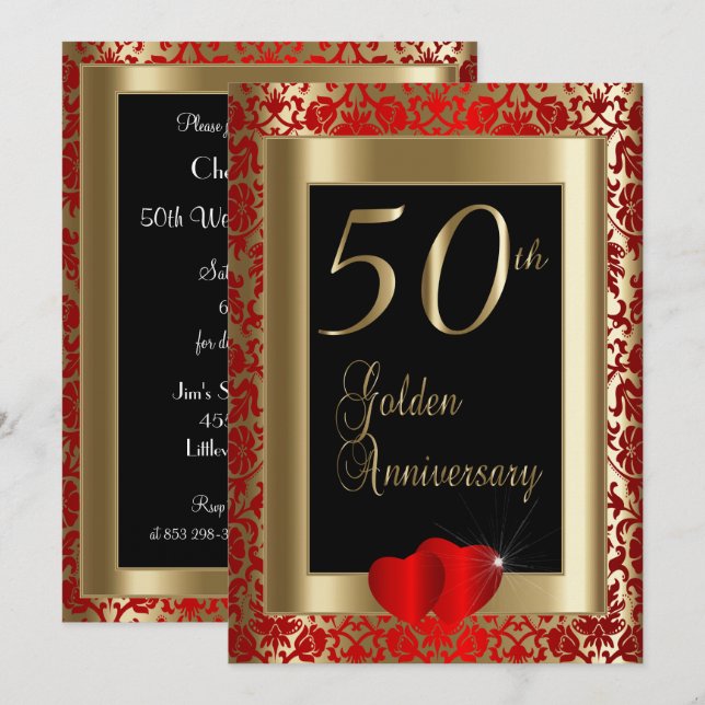 Invitation 50e anniversaire de mariage doré (Devant / Derrière)