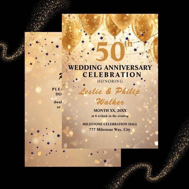 Invitation 50e anniversaire de mariage doré  (Golden 50th Wedding Anniversary Celebration Invitation)