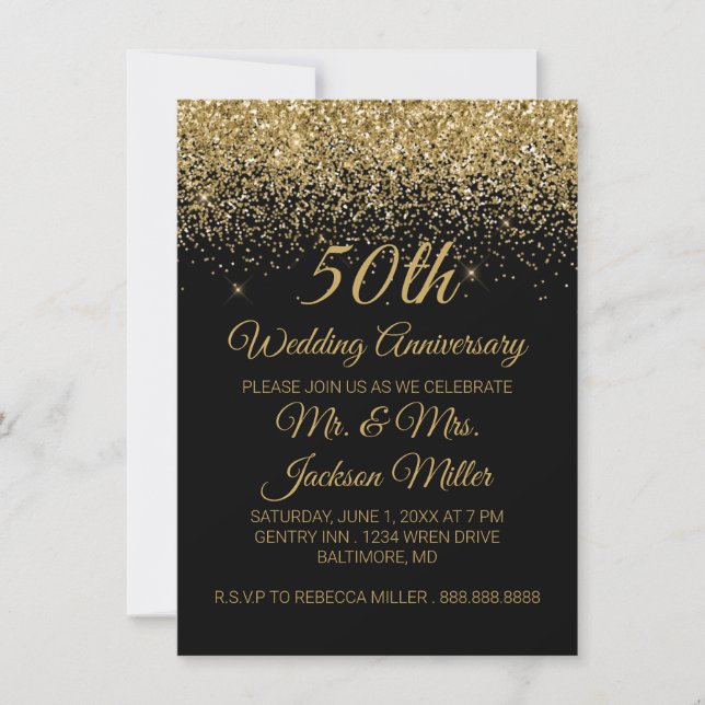 Invitation 50e Anniversaire de Mariage Dorure Brillante (Devant)