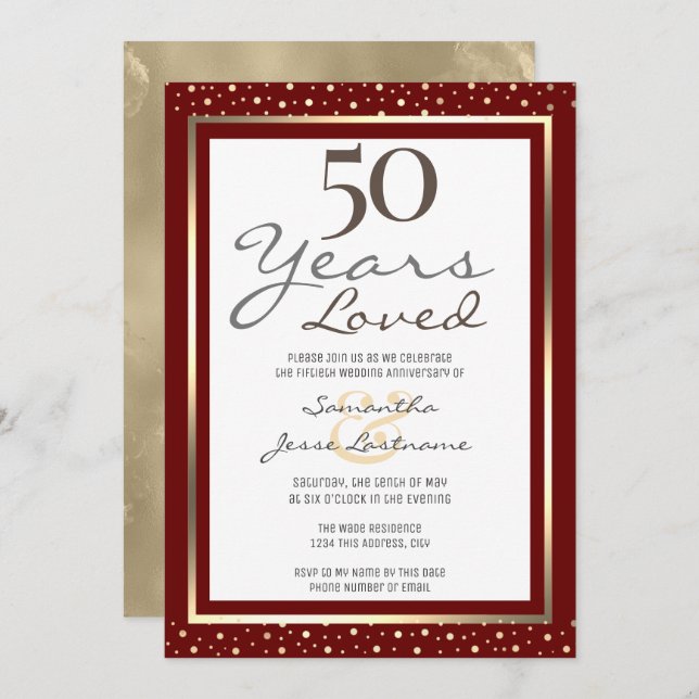 Invitation 50e anniversaire de Mariage Elegant Gold Invitatio (Devant / Derrière)