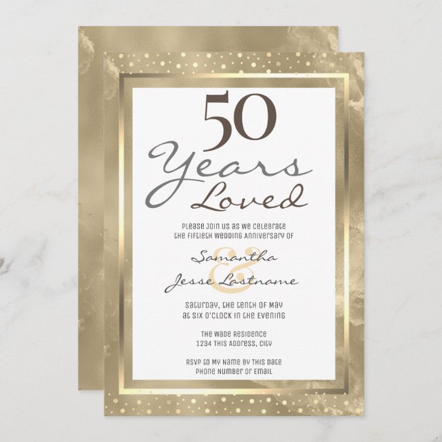 Invitation 50e anniversaire de mariage élégant or (Devant / Derrière)