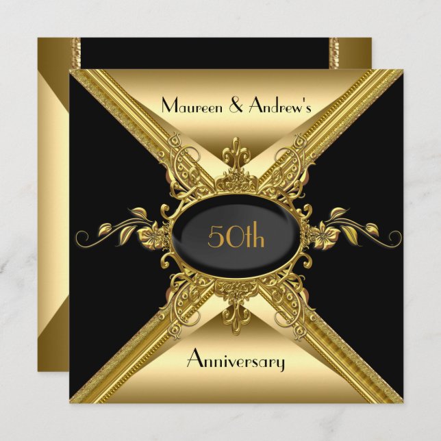 Invitation 50e anniversaire de mariage élégant or doré (Devant / Derrière)