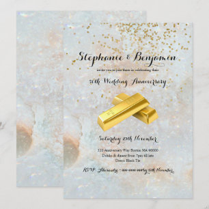 Invitation 50e Anniversaire de Mariage Élégant Paillettes Dor