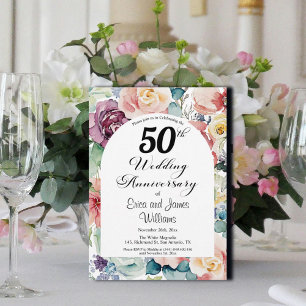Invitation 50e anniversaire de Mariage Élégant script floral