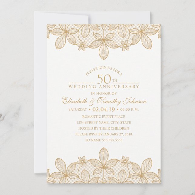 Invitation 50e anniversaire de Mariage Elégante dentelle de l (Devant)