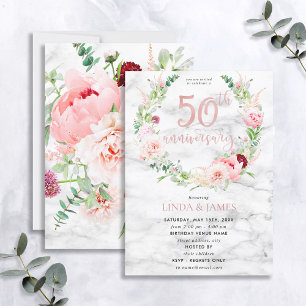 Invitation 50e Anniversaire de Mariage Élégante Rose Doré Flo