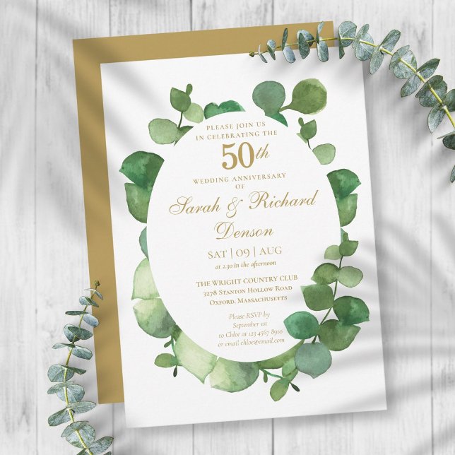 Invitation 50e anniversaire de mariage Eucalyptus Bohème doré (Créateur téléchargé)
