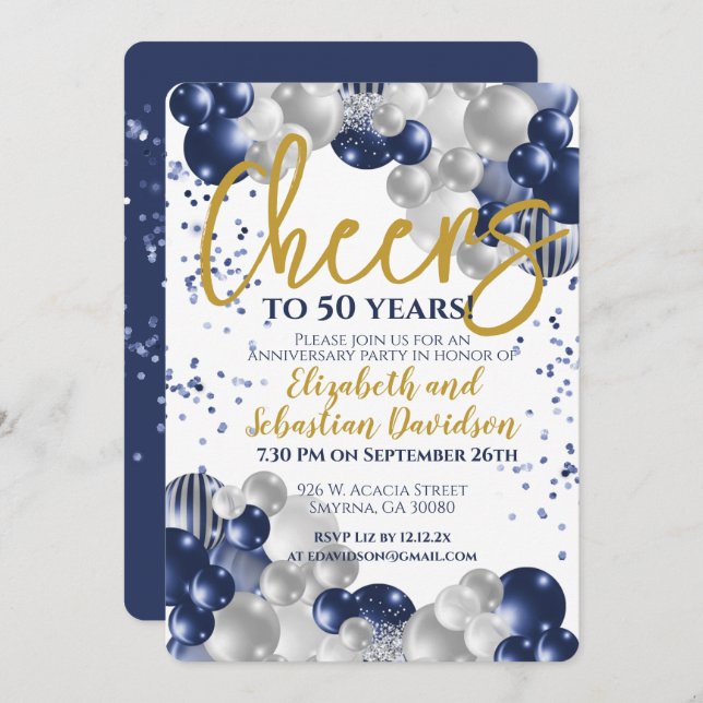 Invitation 50e anniversaire de mariage - Félicitations pour 5 (Devant / Derrière)