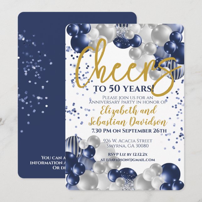 Invitation 50e anniversaire de mariage Félicitations pour 50  (Devant / Derrière)