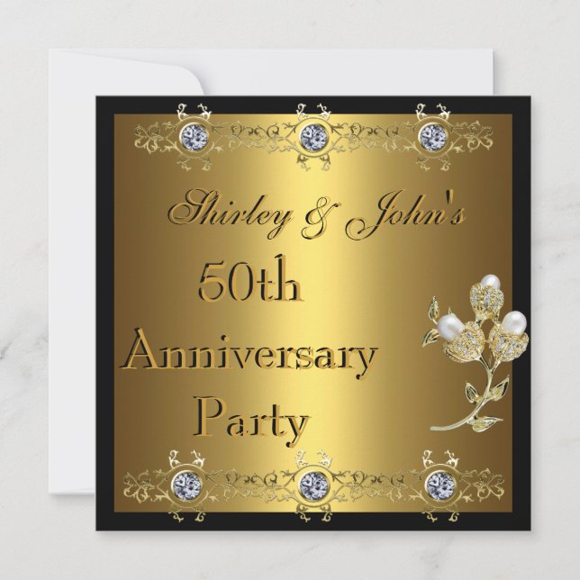 Invitation 50e anniversaire de mariage fête or (Devant)