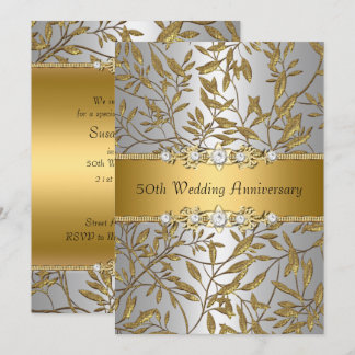 Invitation 50e anniversaire de mariage feuille d'o