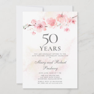 Invitation 50e anniversaire de mariage Fleur de cerisier rose