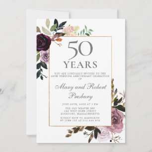 Invitation 50e Anniversaire de Mariage Fleurs Mauve Rose Viol
