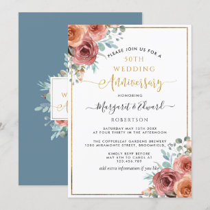Invitation 50e anniversaire de mariage, Floral Dusty Blue Pea