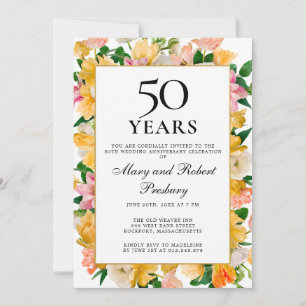 Invitation 50e anniversaire de Mariage Floral rose jaune