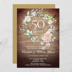 Invitation 50e anniversaire de Mariage Floral Rose rustique