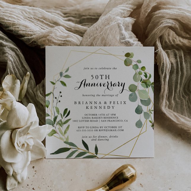 Invitation 50e anniversaire de mariage géométrique or tropica (Créateur téléchargé)