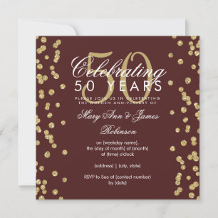 Invitation 50e Anniversaire de Mariage Glitter Or Bourgogne 