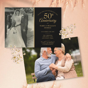 Invitation 50e anniversaire de Mariage Gold Black 2 Photo