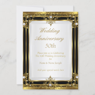 Invitation 50e anniversaire de Mariage Gold Black White Pearl
