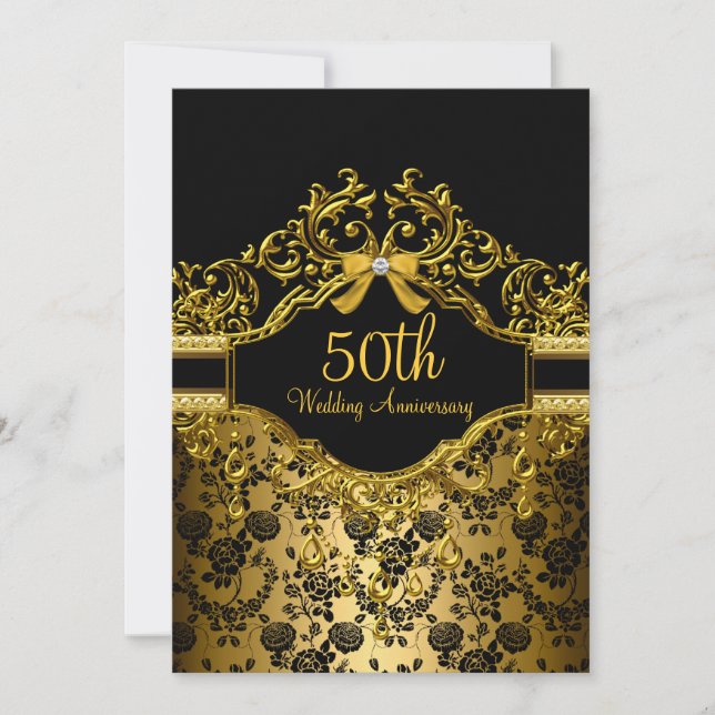 Invitation 50e anniversaire de mariage Gold Damask (Devant)